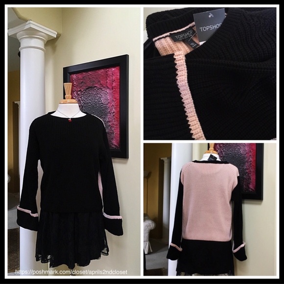 TOPSHOP BLACK PULLOVER COLOR-BLOCK SWEATER A3C - Picture 3 of 6